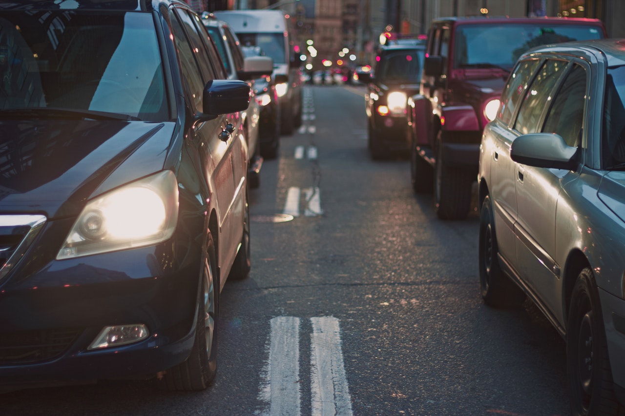 vehicles lined up in traffic jam