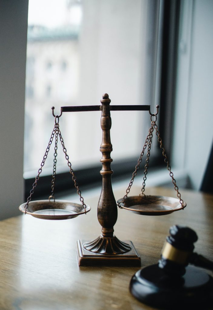 Justice scales and judge gavel