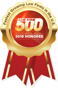 Law Firm 500 2019 Honoree award badge, fastest growing law firms in the US