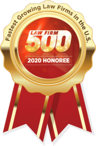 Law Firm 500 2020 Honoree award badge, fastest growing law firms in the US