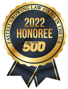 Law Firm 500 2022 Honoree award badge, fastest growing law firms in the US