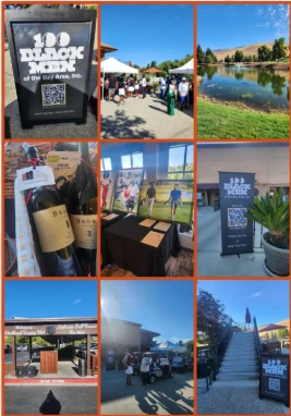 Photo collage from the 100 Black Men of the Bay Area Scholarship Golf Classic at Blackhawk Country Club in Danville
